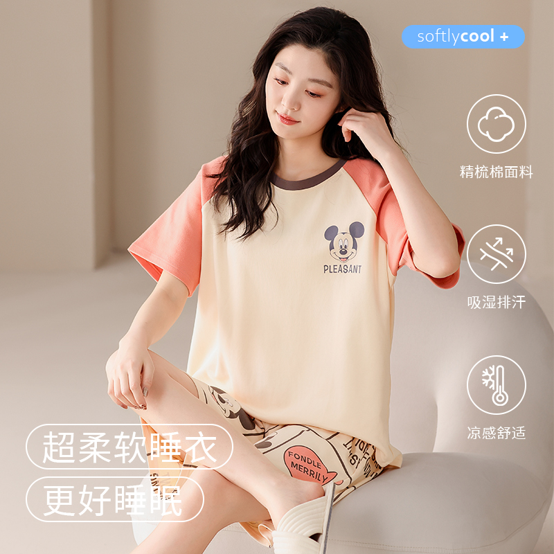 高级感纯棉睡衣女夏季短袖短裤女款全棉夏天薄款卡通可外穿家居服