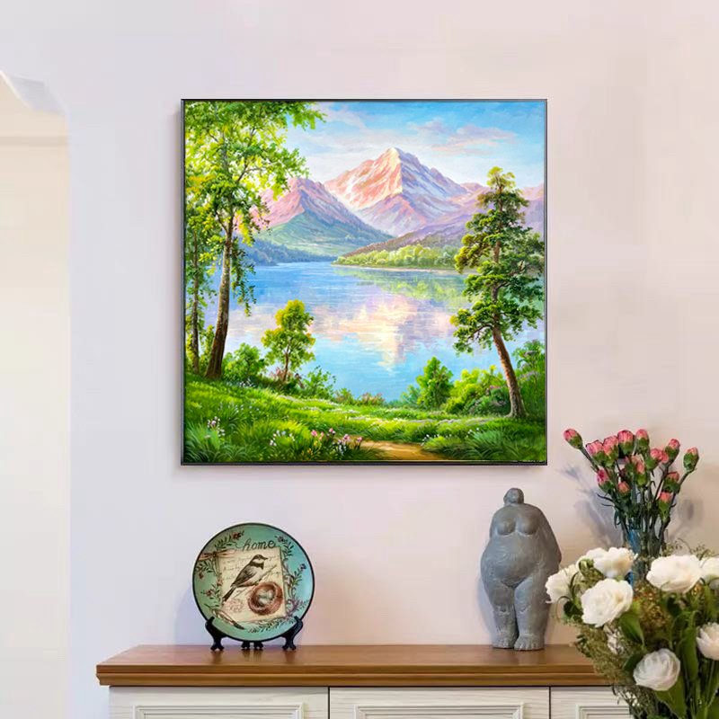 原创田园风美式风景手绘油画餐厅玄关装饰画
