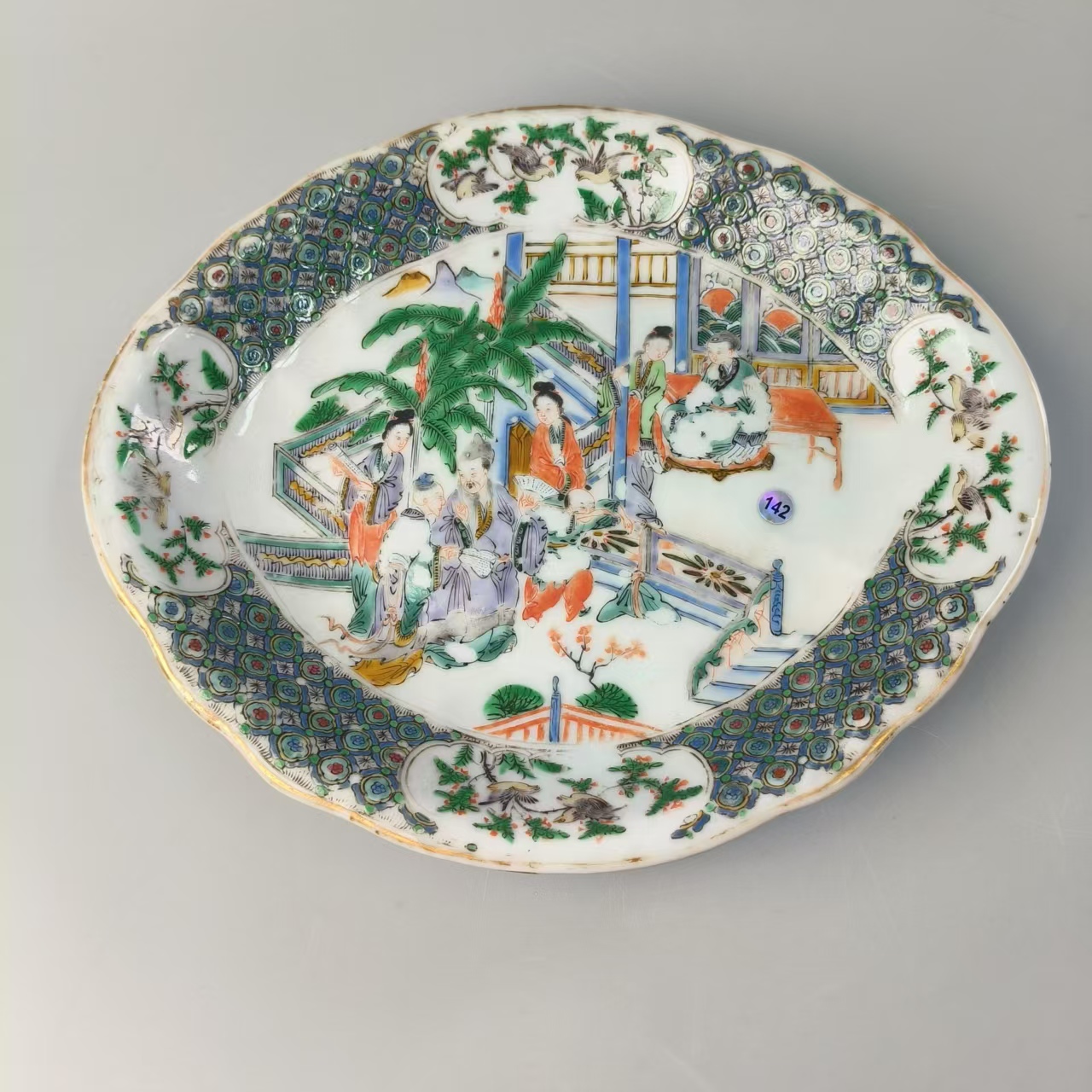 清 咸丰 广彩人物赏盘XG-0078-长度26 高度4