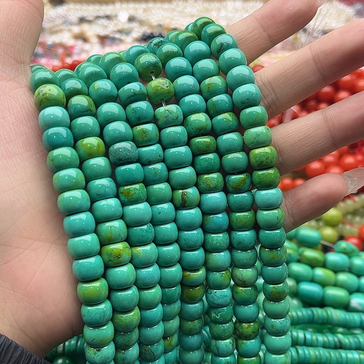 玛瑙/玉髓珠宝半成品未镶嵌一条10mm左右菜籽绿松石老型珠