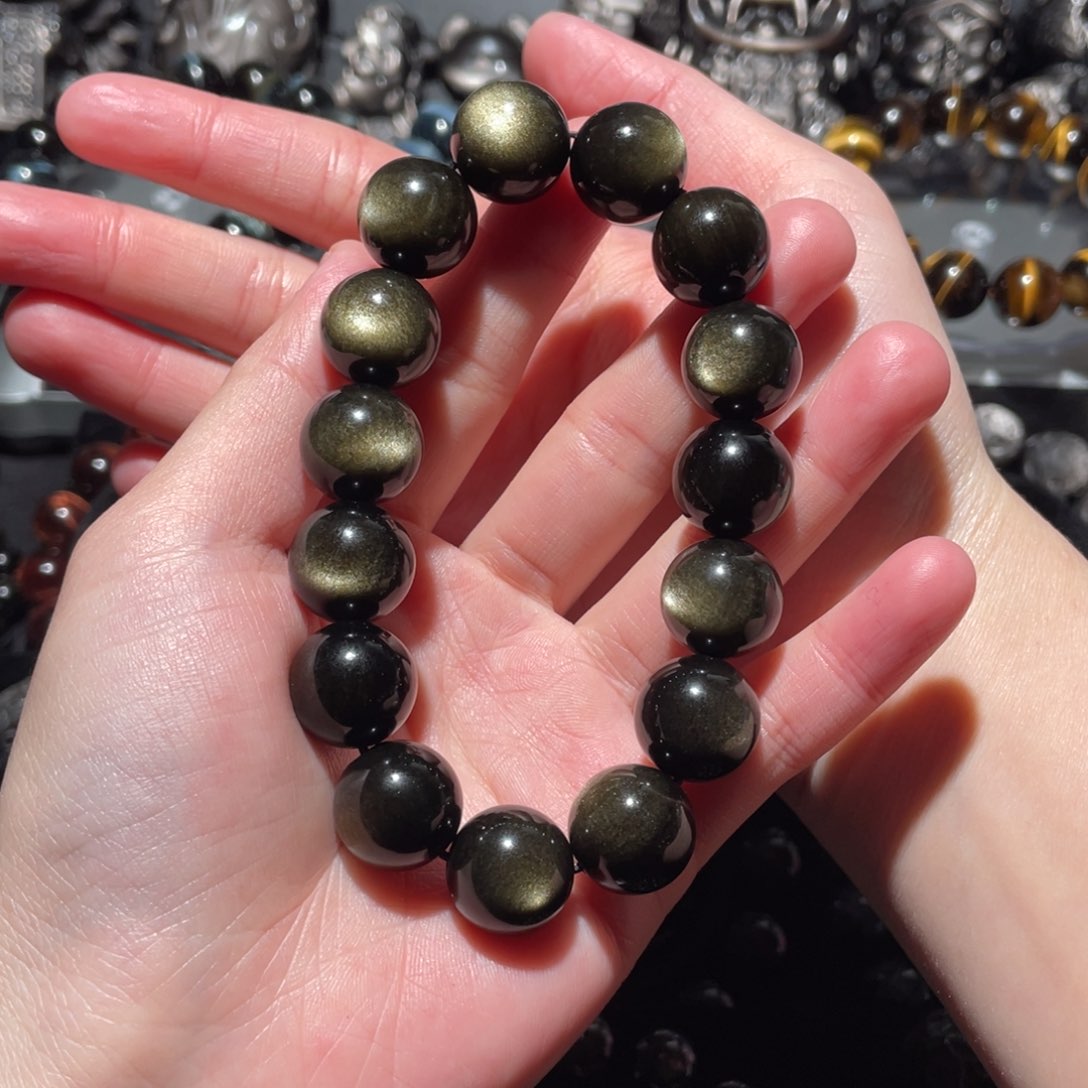 黑曜岩手串未镶嵌山****总