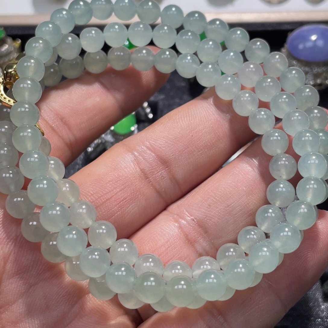 翡翠裸石冰胶起光晴底珠串