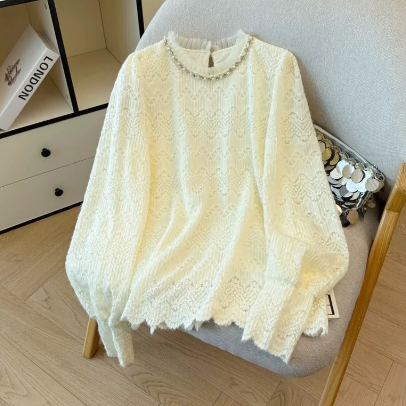 新疆包邮【9557】重工钉珠蕾丝小衫-衣长61