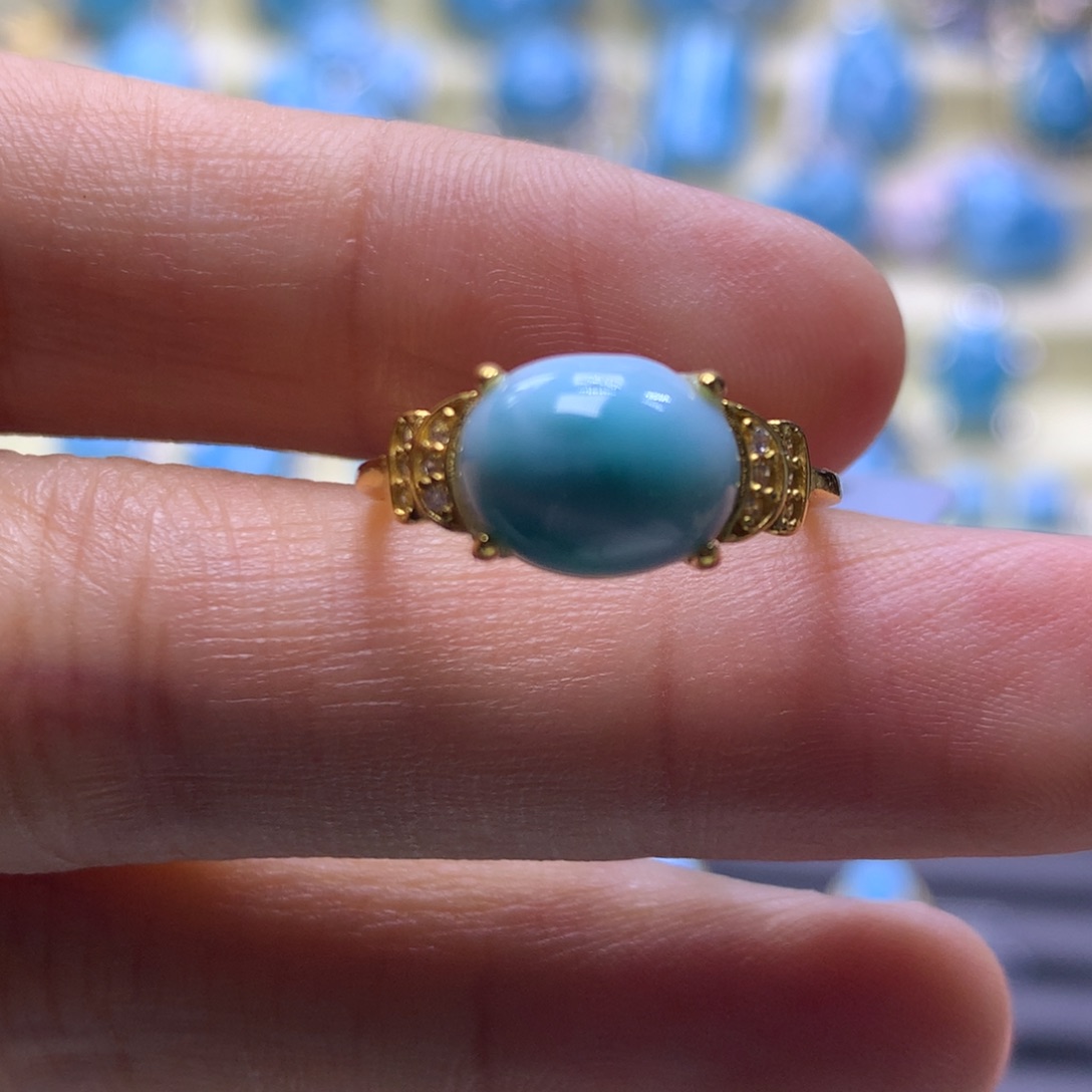 针钠钙石（海纹石）银S925镶嵌戒指蛋面戒指色差略异