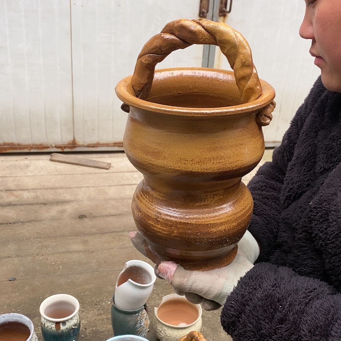 紫砂花盆瑕疵口18高22瑕疵