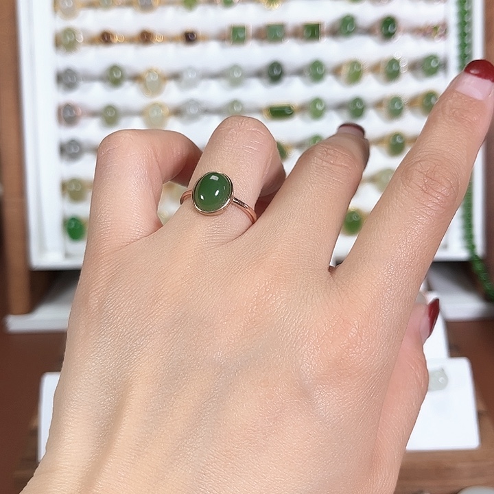 和田玉戒指银S925镀金镶嵌