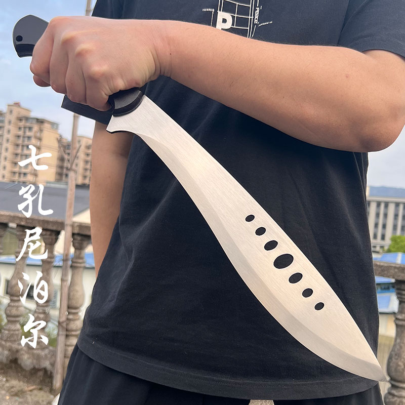 （小师妹）7孔尼泊尔牛尾刀龙泉刀剑轨道钢真钢刀唐横刀车载未开刃