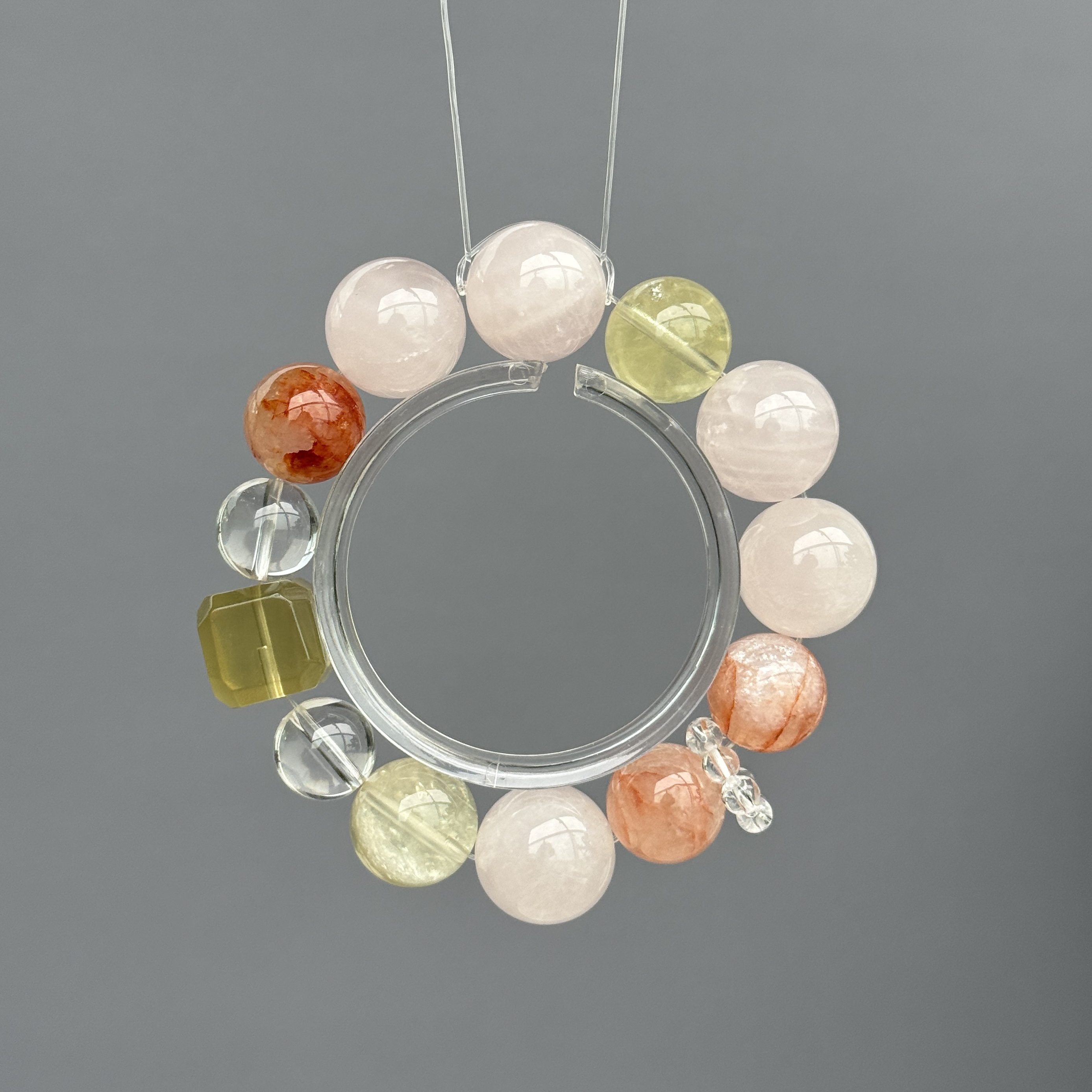 天然粉水晶天然天然水晶黄水晶方糖红胶花原创DIY设计水晶手串