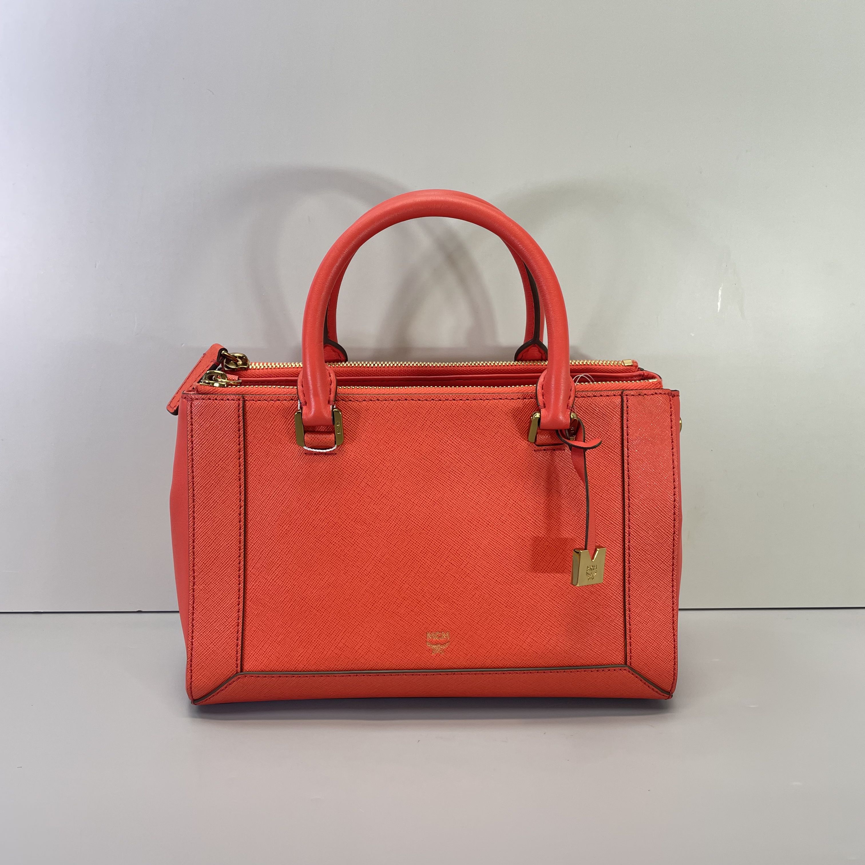 95新 MCM 媚姐/mcm橘色手提包26x17x11cmG010502