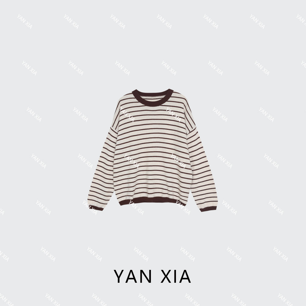 美拉德系条纹宽松羊毛衫 时尚羊毛拉绒休闲百搭  XG0007