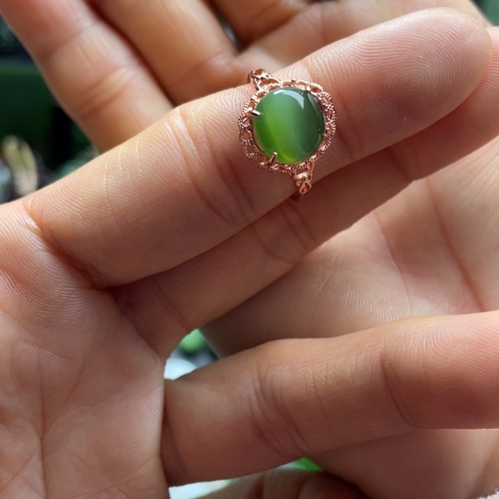 和田玉（碧玉）银S925镀金镶嵌戒指
