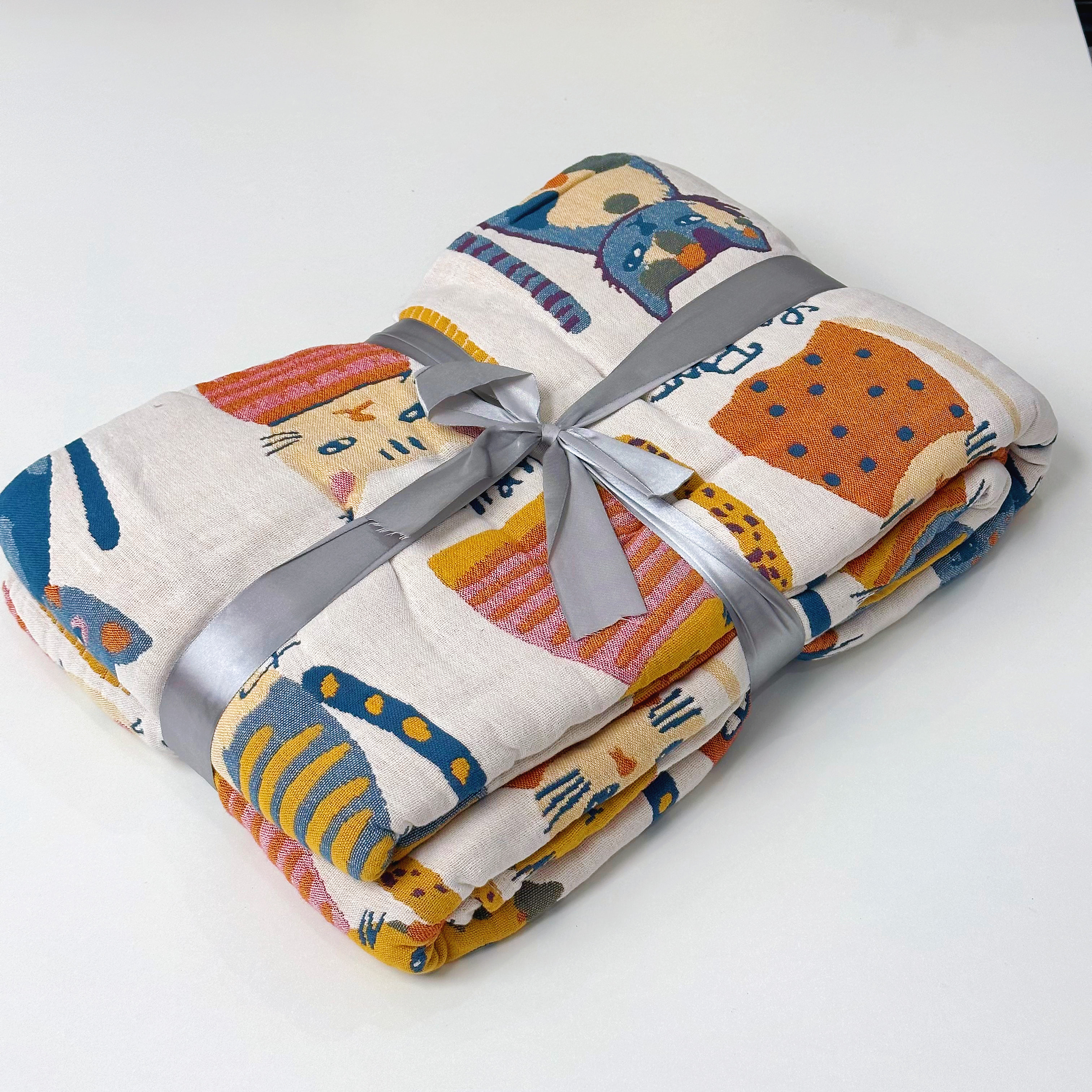 【京かわ会社】多层纯棉彩棉纱布毛巾被 卡通猫