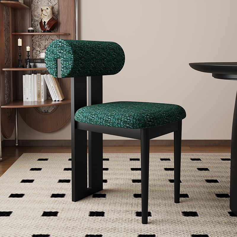 北欧实木餐椅设计师棉麻布艺靠背椅家用轻奢酒店餐厅复古河马椅子