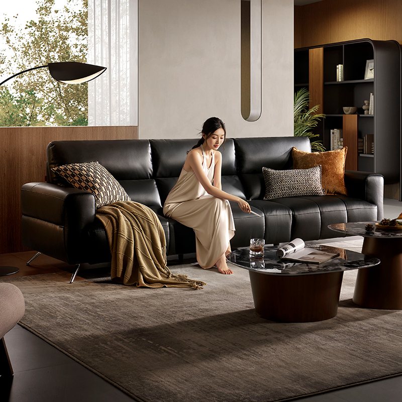 【商城】顾家家居KUKAHOME现代意式头层黄牛皮琴键座包固定沙发1362