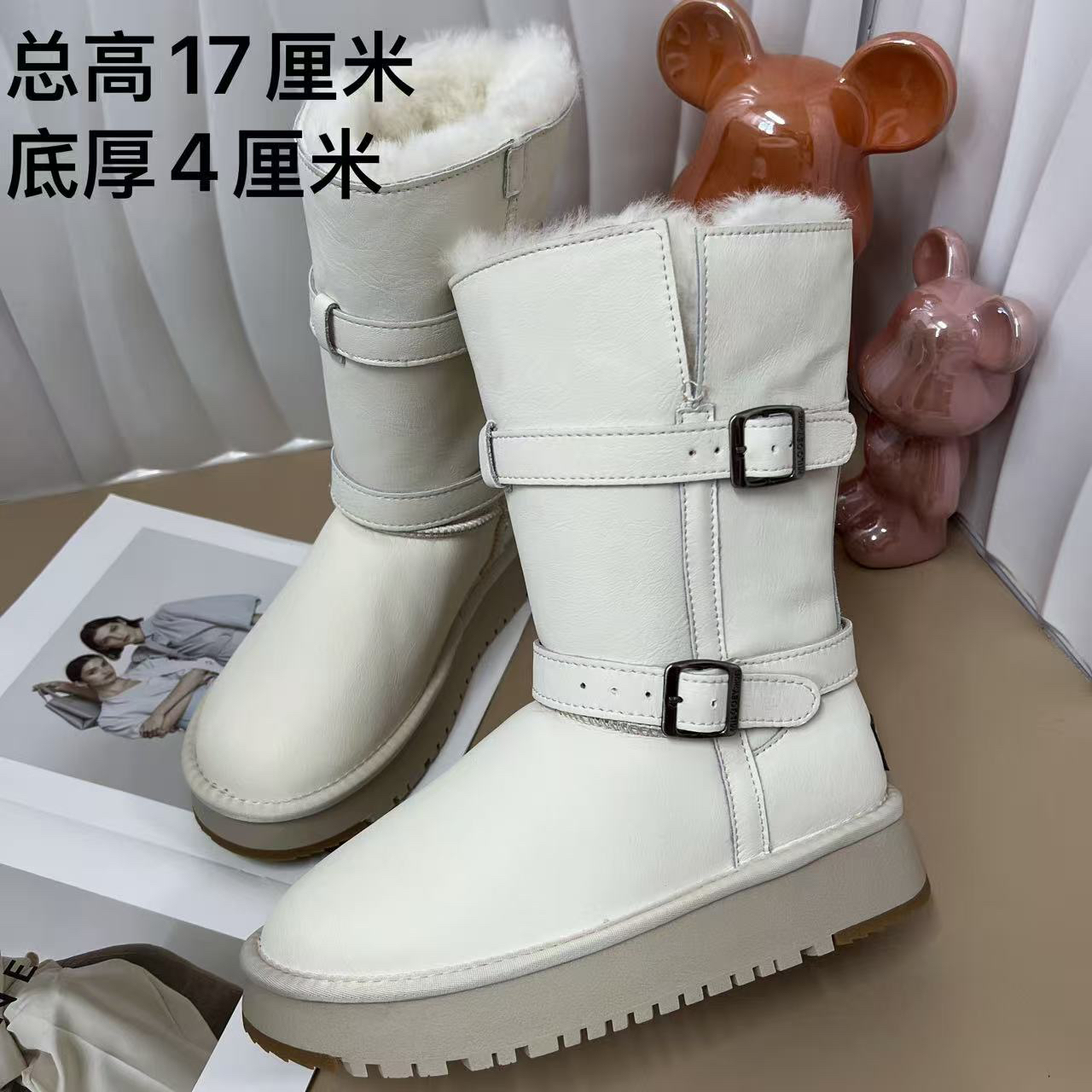 底厚4厘米【2688】保暖冬季女款高筒靴皮毛一体加绒雪地靴白色加厚
