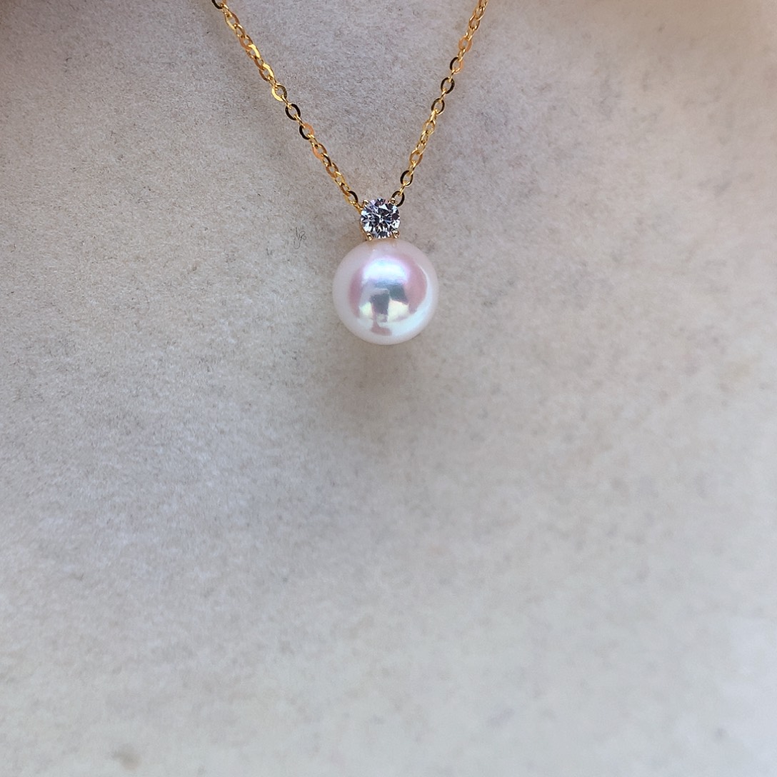 海水珍珠8.5-9mm ak戴妃18K金镶嵌