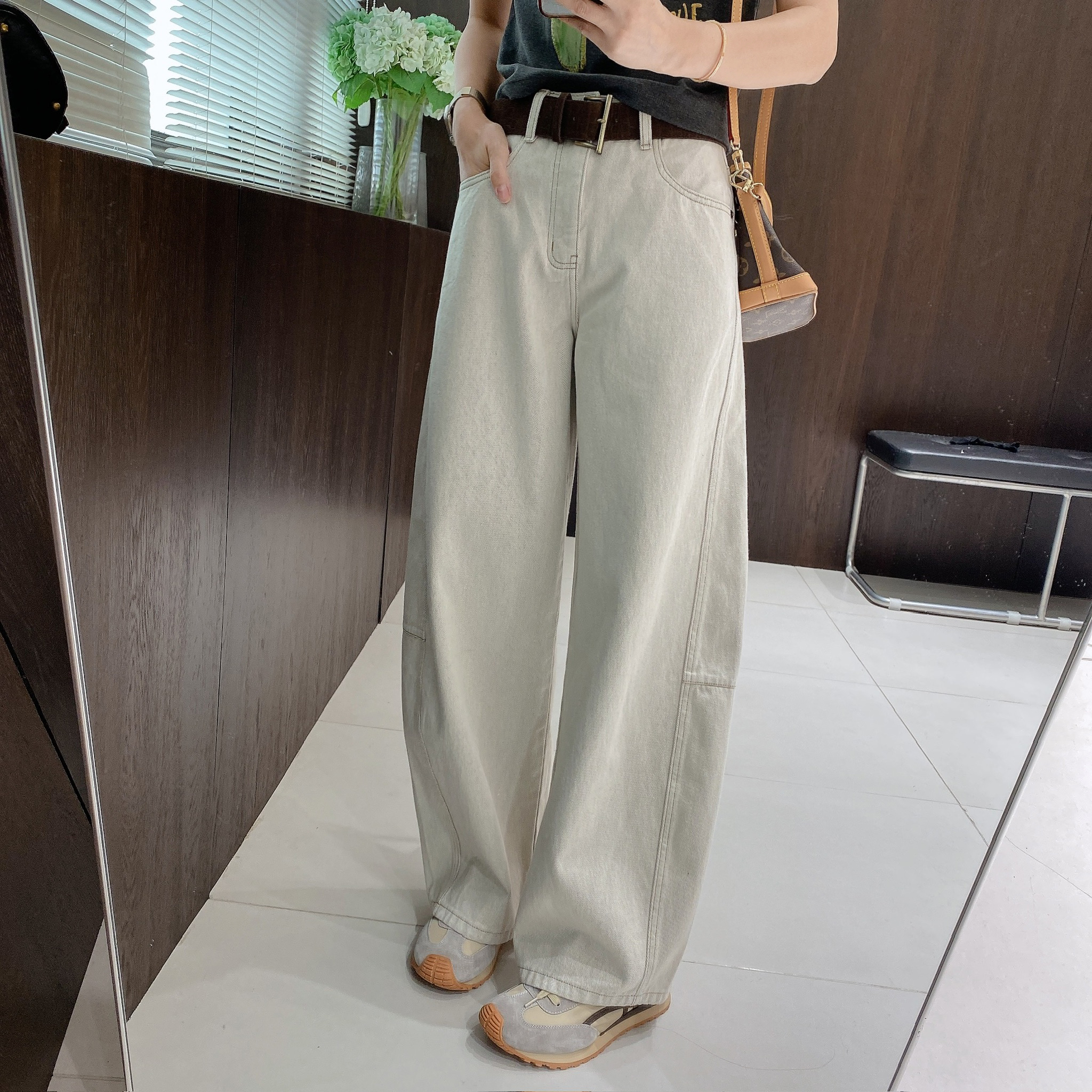 IMFLY金小金自制女装牛仔裤DYK2795秋季老风阔腿裤女士新款裤子