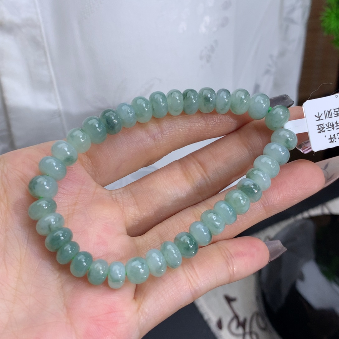 翡翠手链未镶嵌卡7冰胶飘花鼓珠手串