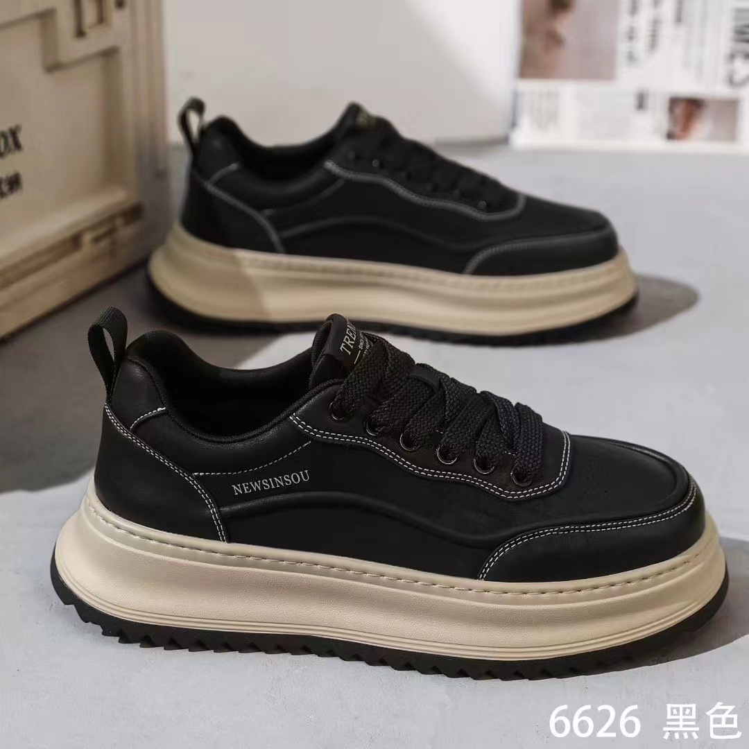 新款工作防滑秋冬季圆头低帮男士皮面防水潮鞋休闲板鞋青年6626