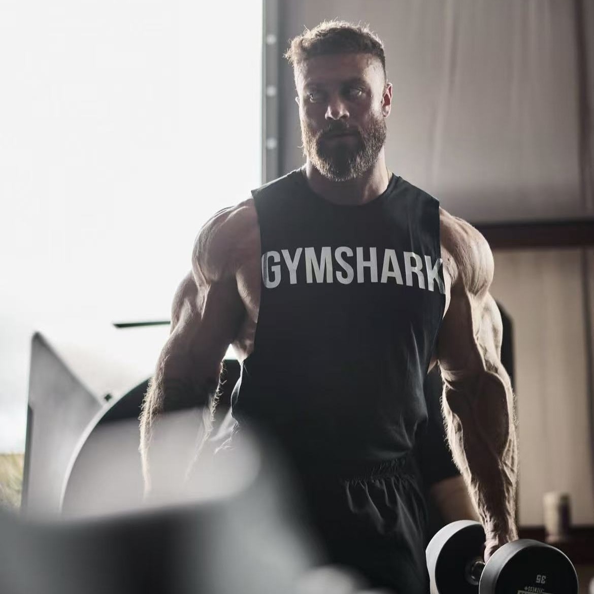 克里斯同款Gym鲨鱼Impact男运动健身字母标棉质无袖背心坎肩M3