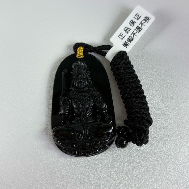 碧华翡翠 天然缅料墨翠 不动吊坠吉祥精雕十级黑油亮半透送绳子