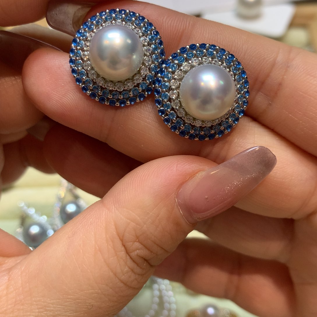 海水珍珠耳饰银S925镶嵌