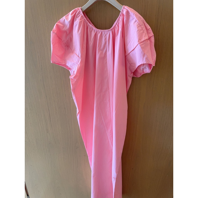 【张静芝】简约粉色花苞袖连衣裙