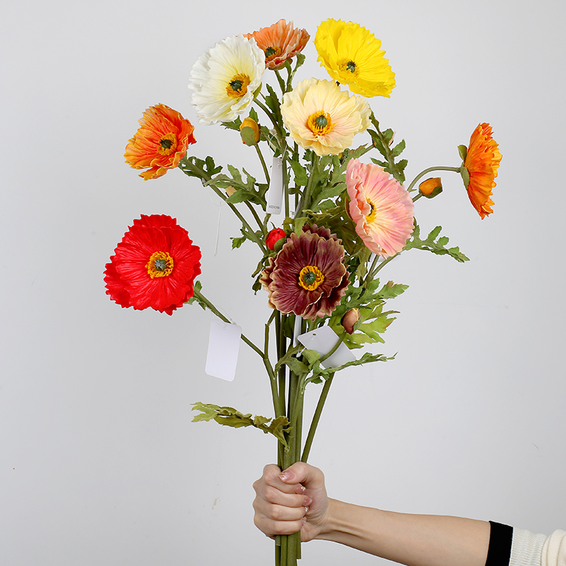 新中式复古仿真花 PU保湿仿真花 虞美人花 居家高级摆件 真花质感