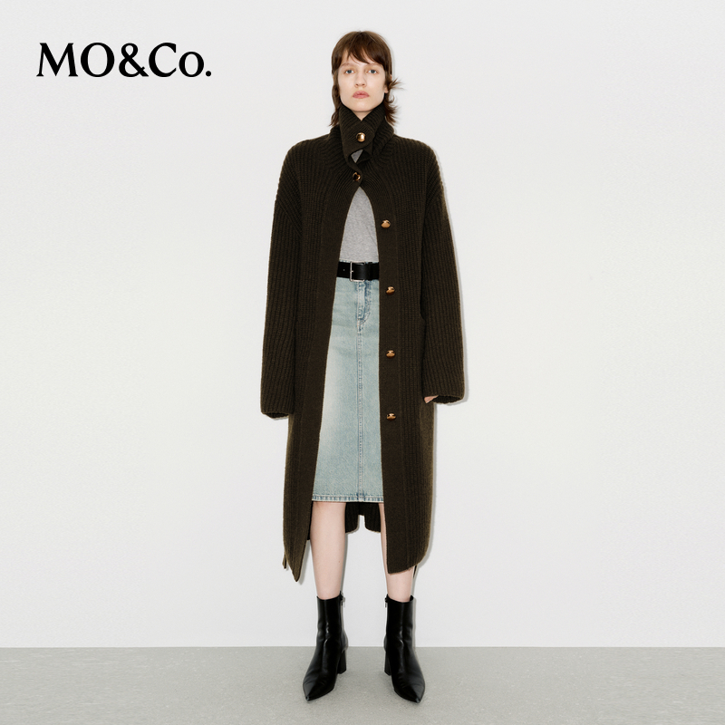 【粉丝专享】MOCO针织开衫冬长款高领毛织外套附腰带MBD4CART07