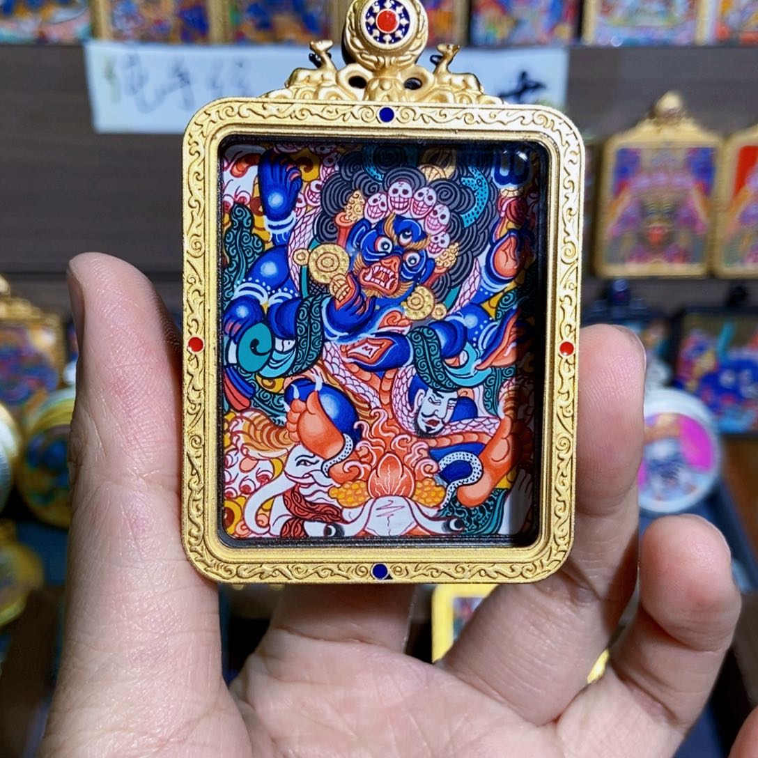 无***人吊坠热贡纯手绘唐卡六臂大黑天