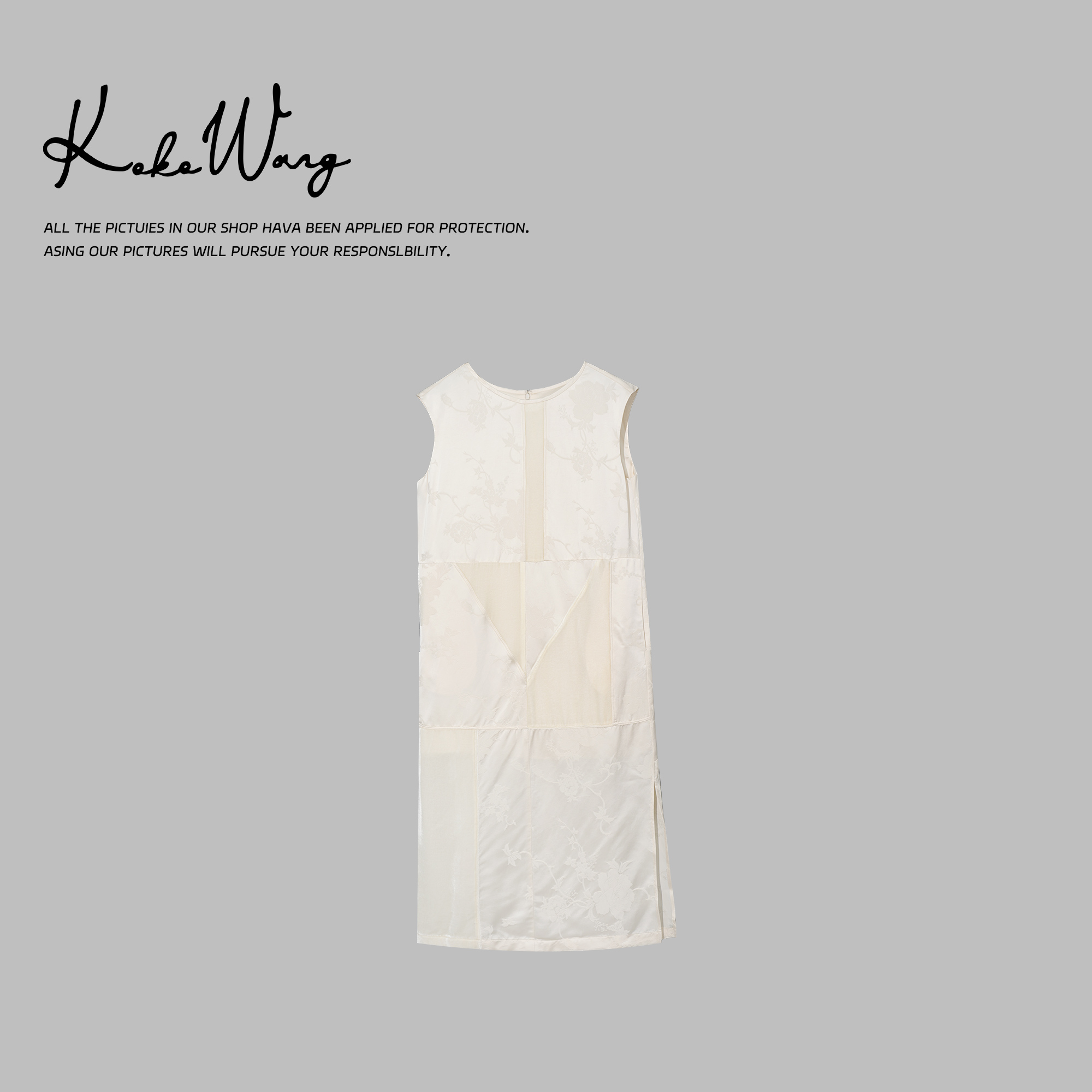 KOKO WANG夏季时尚气质提花拼接休闲百搭连衣裙525705C22Q42