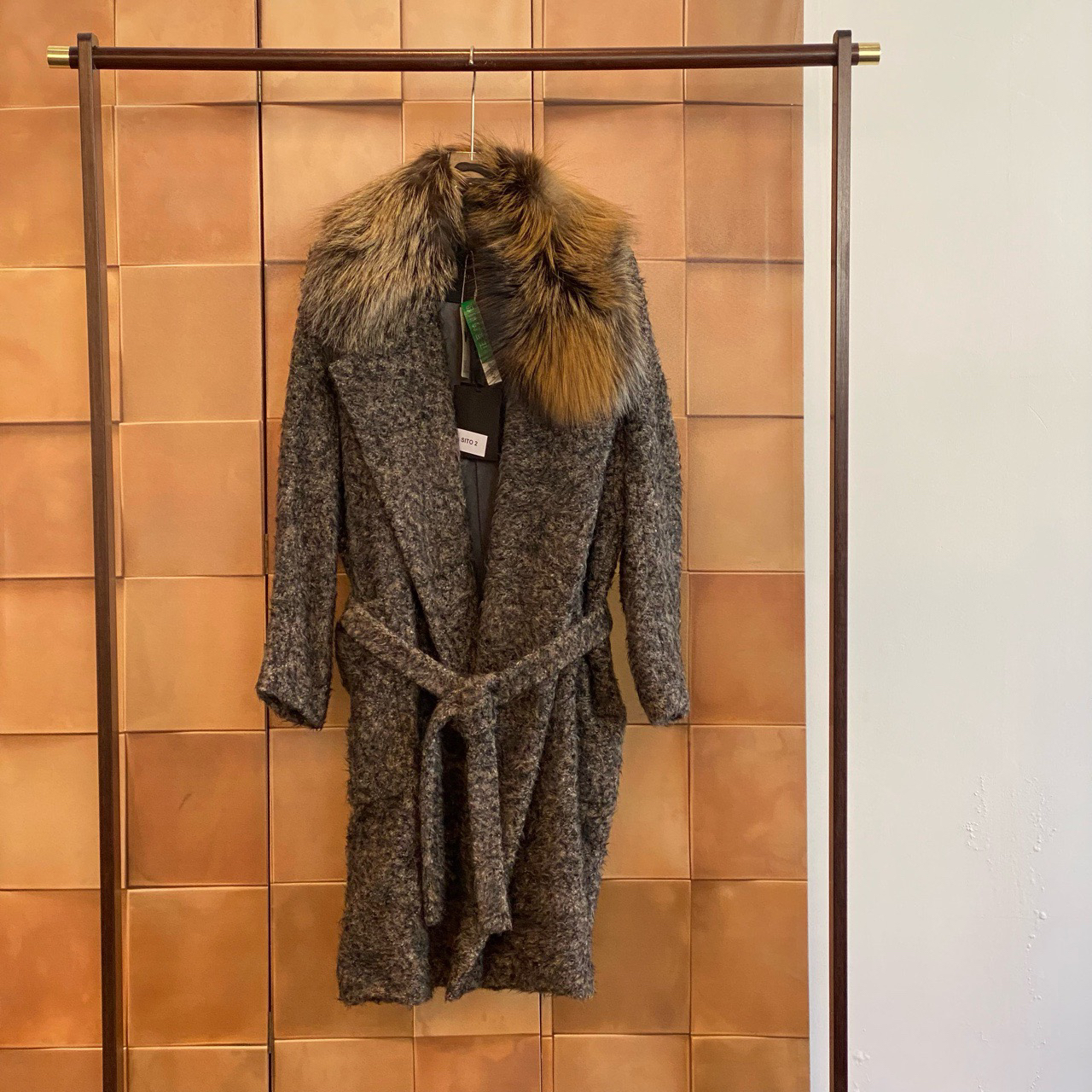 Max Mara高定秀款羊驼毛腰带可脱卸毛领大衣/38码/全新原吊/29249