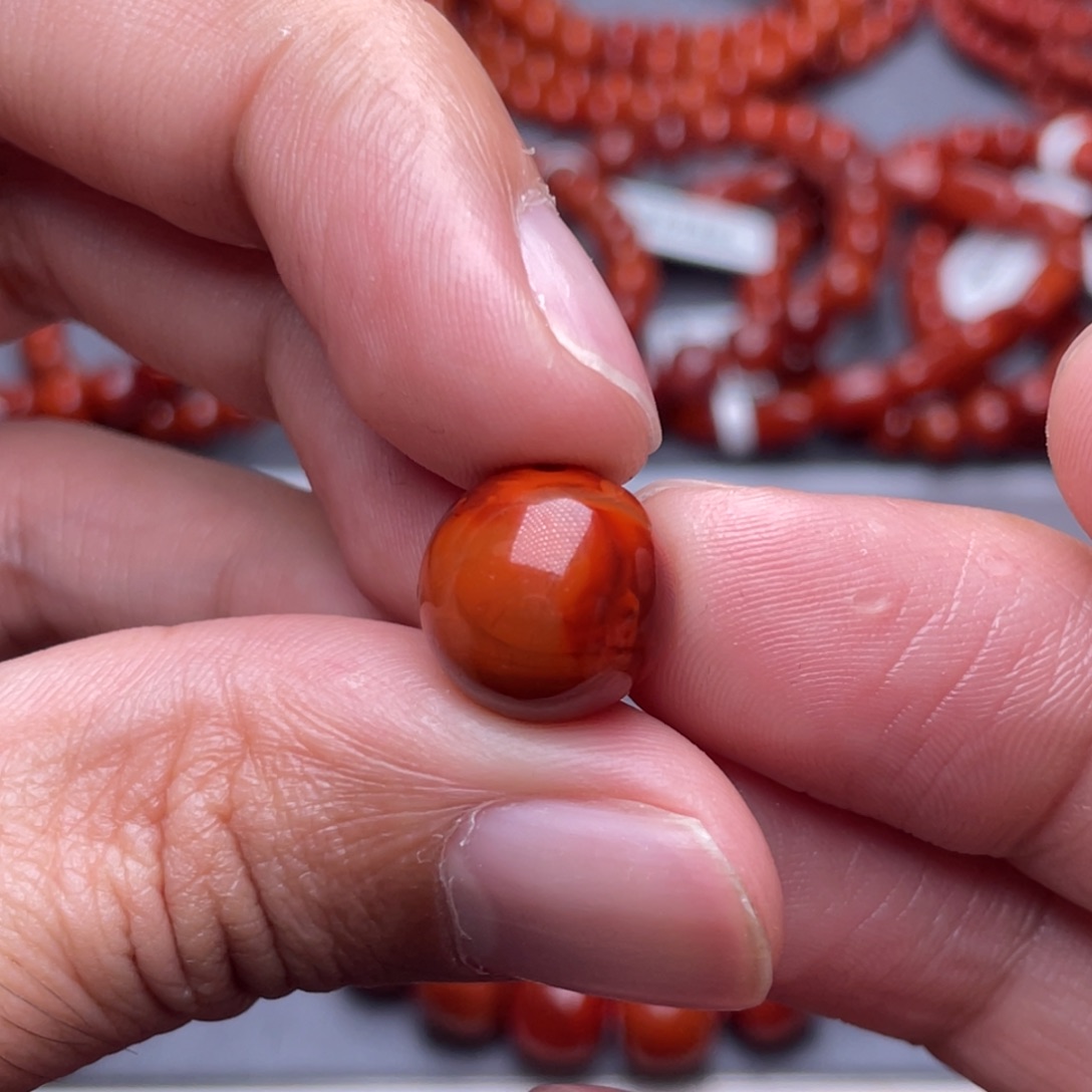 一***·南红玛瑙未镶嵌项圈13.1mm瓦西柿子红火焰纹单珠