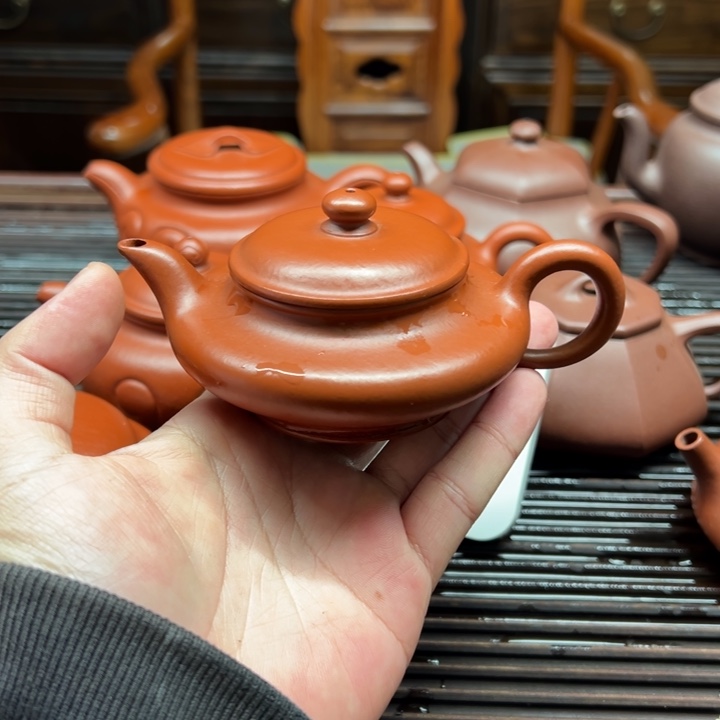 紫砂茶壶水扁朱泥，