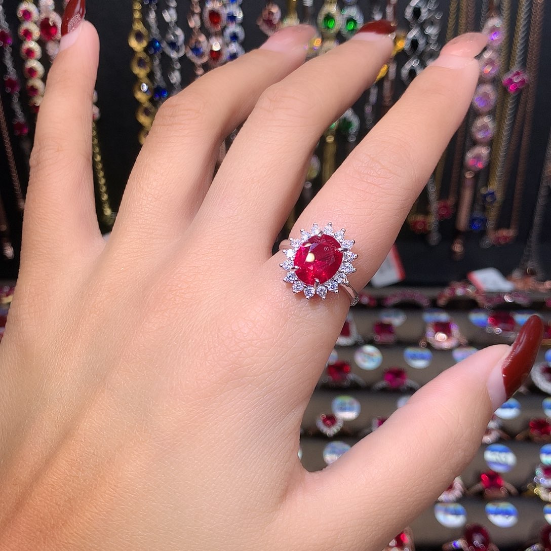 红宝石戒指银S925镶嵌810