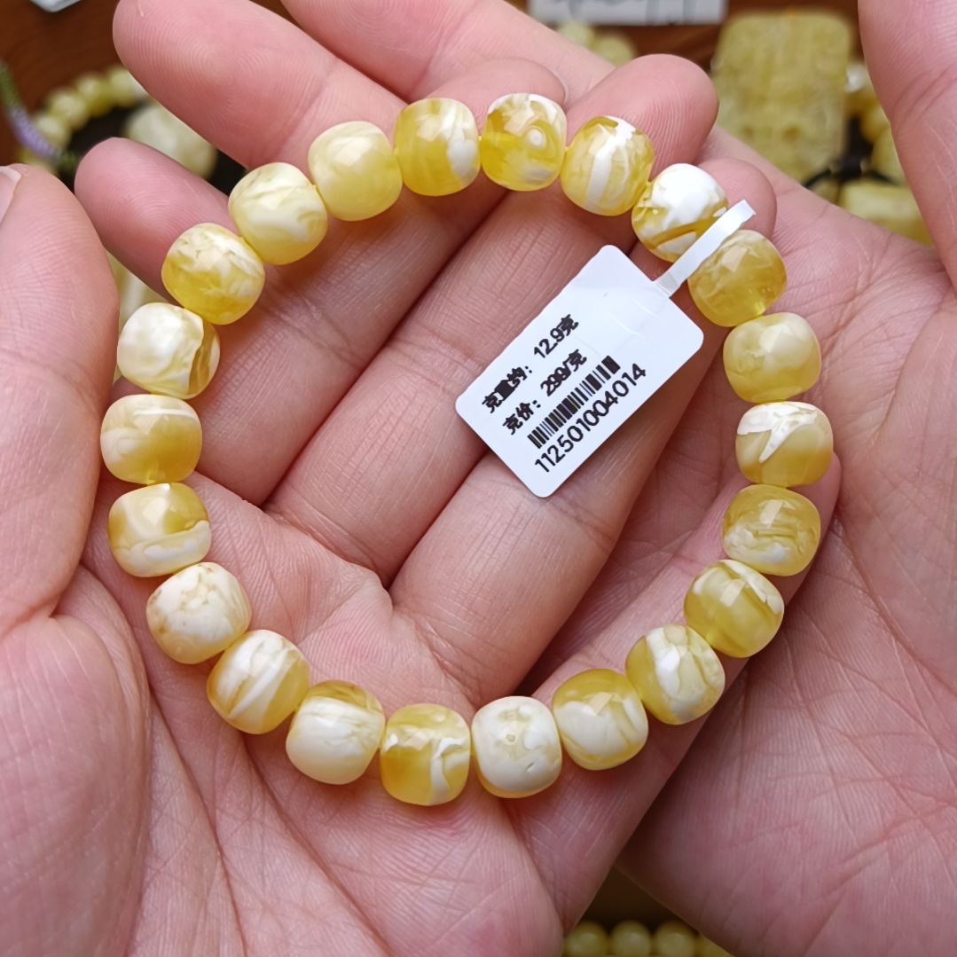 蜜蜡手链未镶嵌10老型金瓷白溶洞妖花