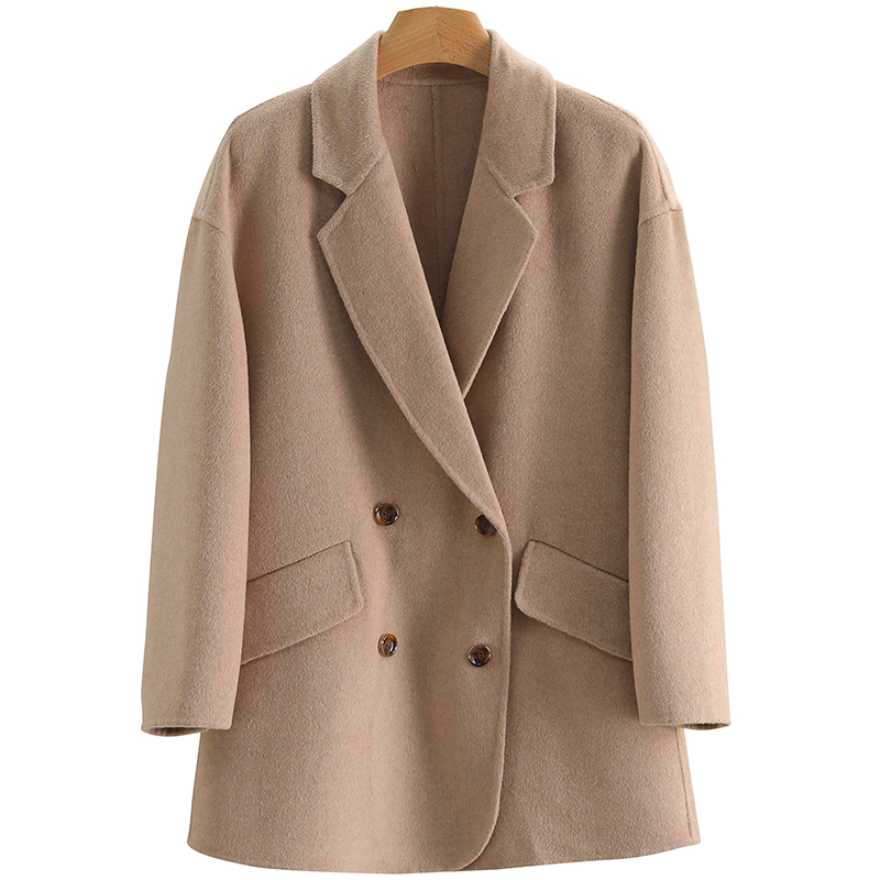 【伍莎-自营】双排扣宽松双面呢外套#YZT48B004