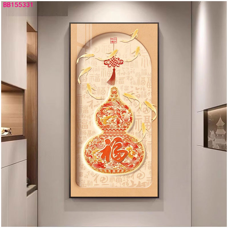 入户玄关福字葫芦新中式装饰画柿柿如意竖版挂画落地发背景墙壁画