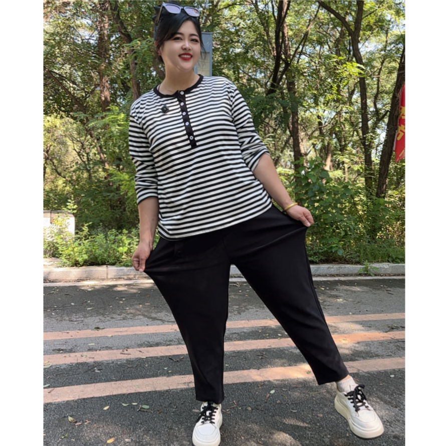 加大 大码女裤春秋款宽松显瘦休闲女士小脚哈伦萝卜裤6789-2