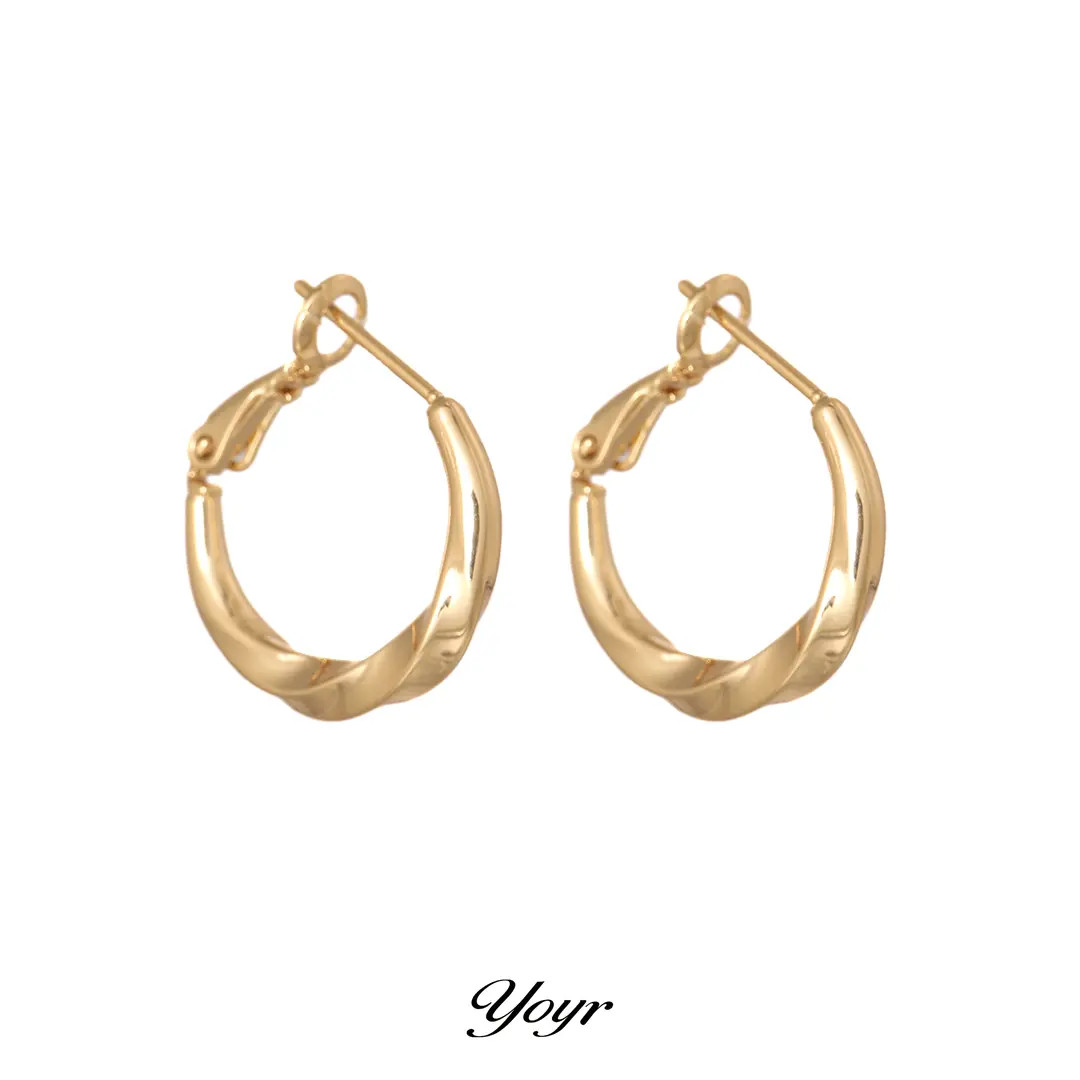 YOYR 黄铜耳饰 麻花扭结素圈耳圈经典简约气质款高级感轻奢耳环