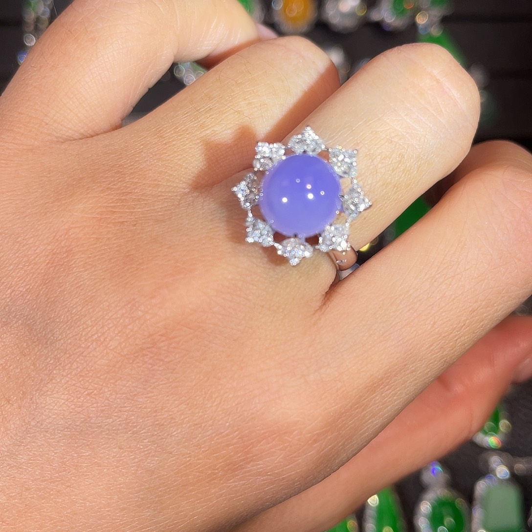 翡翠18K金镶嵌吊坠(不含链)紫罗兰蛋面戒指