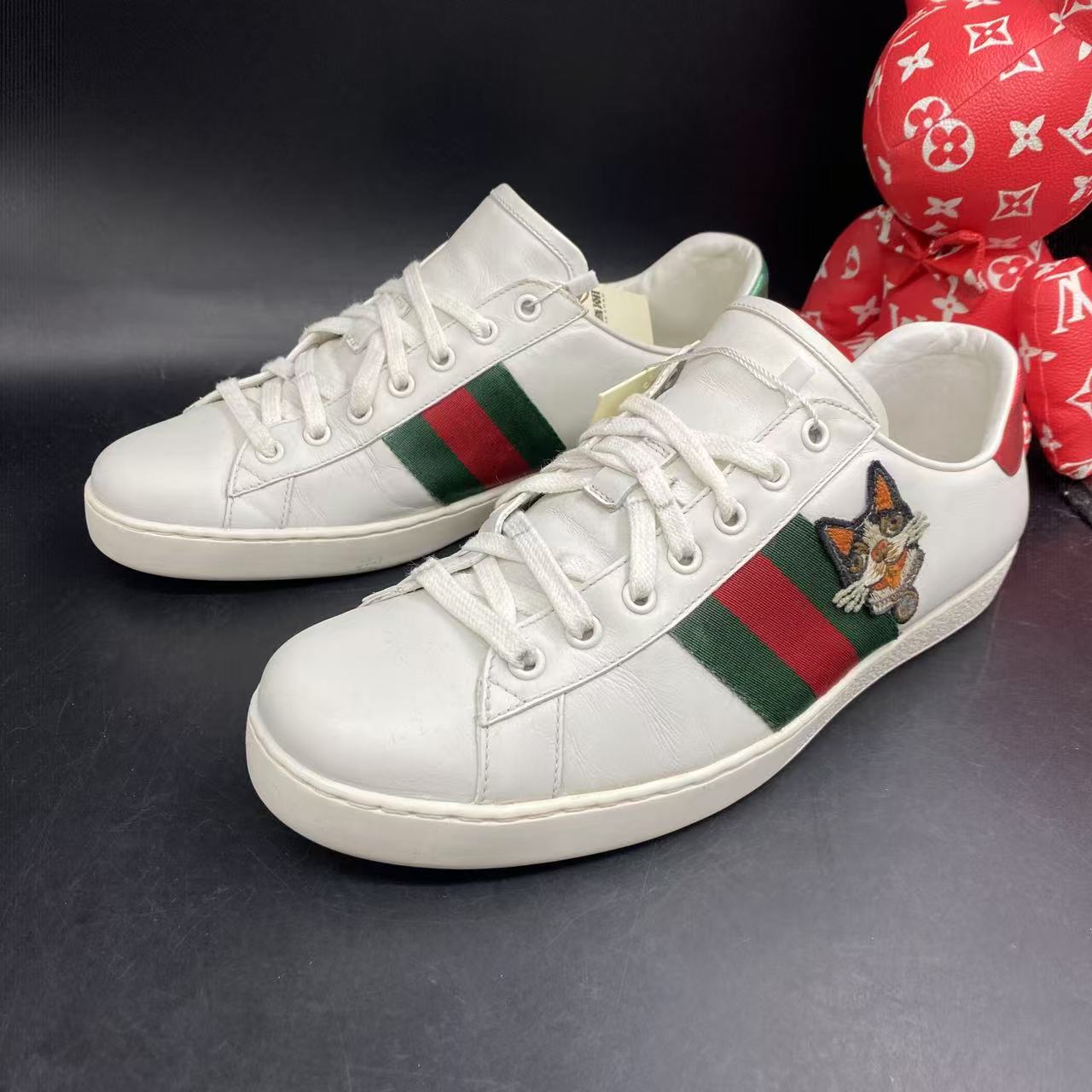 95新 GUCCI/古驰 白色法斗ACE时尚舒适板鞋42.5欧码ddm1120