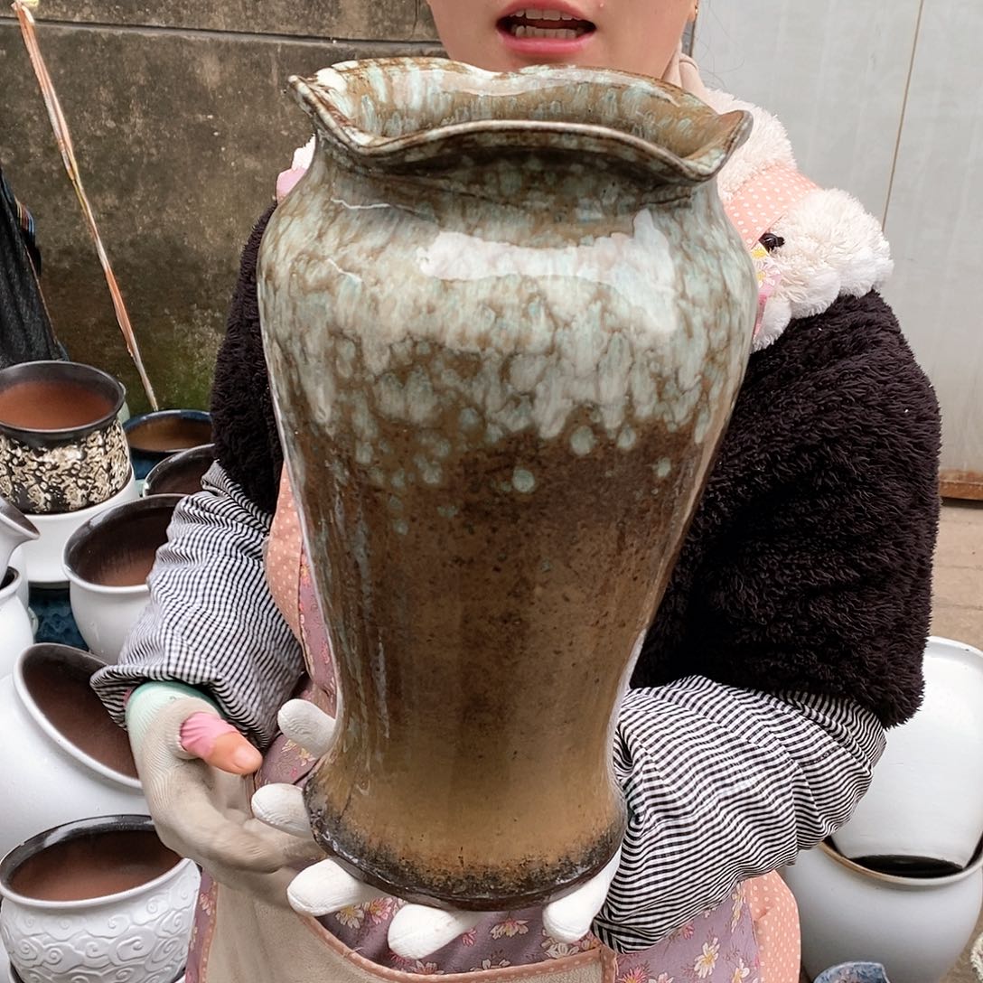 紫砂花盆瑕疵口17高30瑕疵