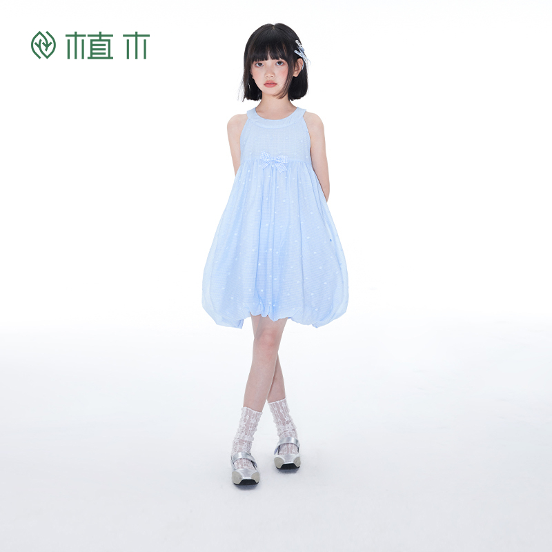 植木童装女童裙子2025夏季新款中大童挂脖透气天丝连衣裙儿童裙子