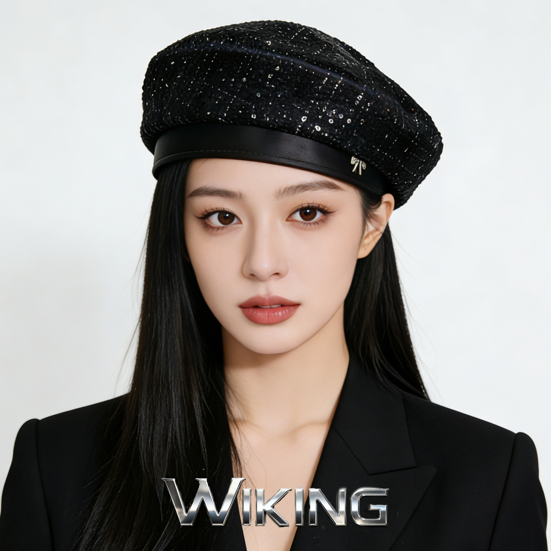 王大嘴原创 “闪片黑武士”超酷百搭黑色缝制闪片皮腰贝雷帽M203