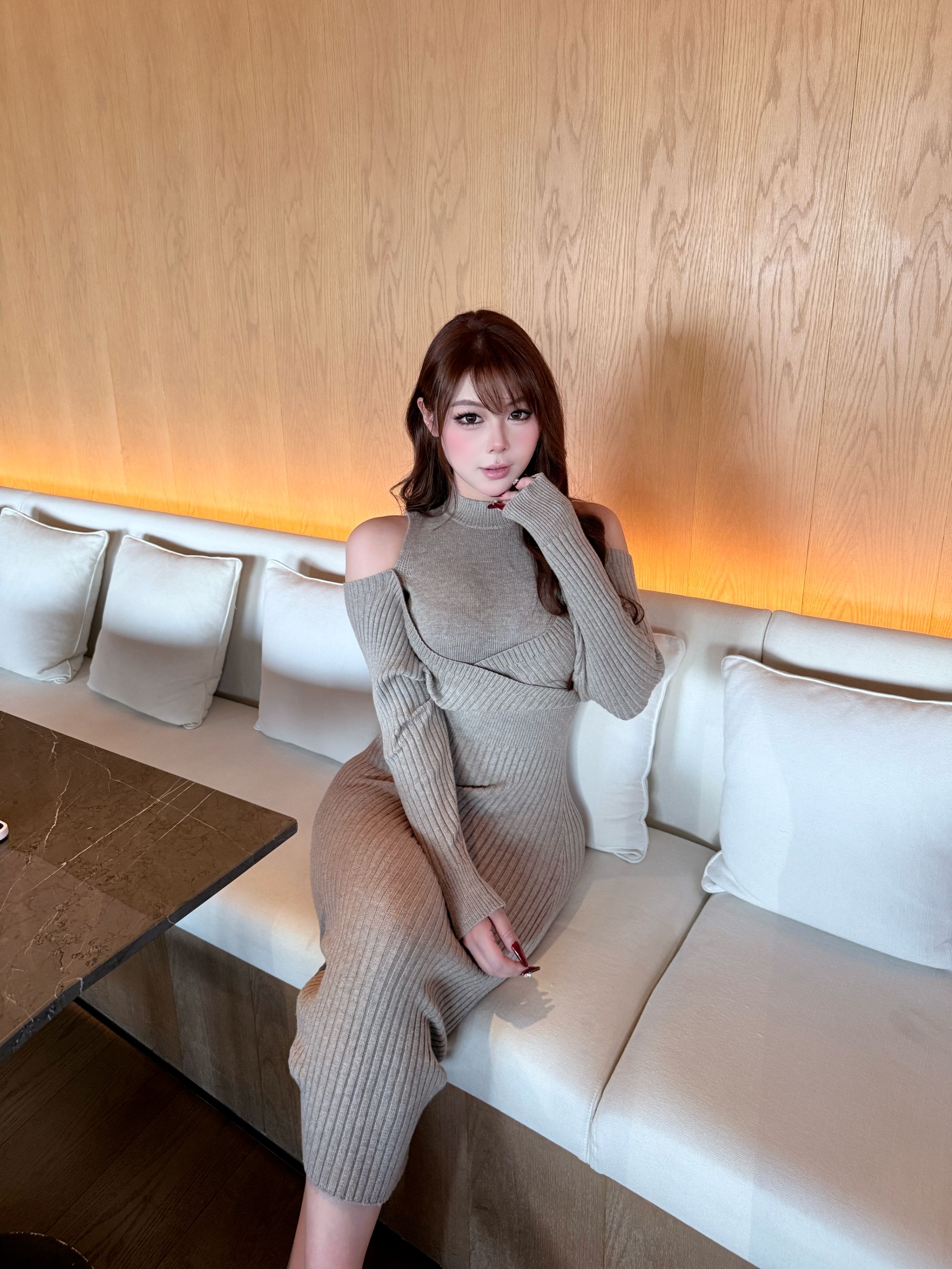 胖婷大码定制胖mm「温柔可人」人妻风气质针织连衣裙假两件裙子女