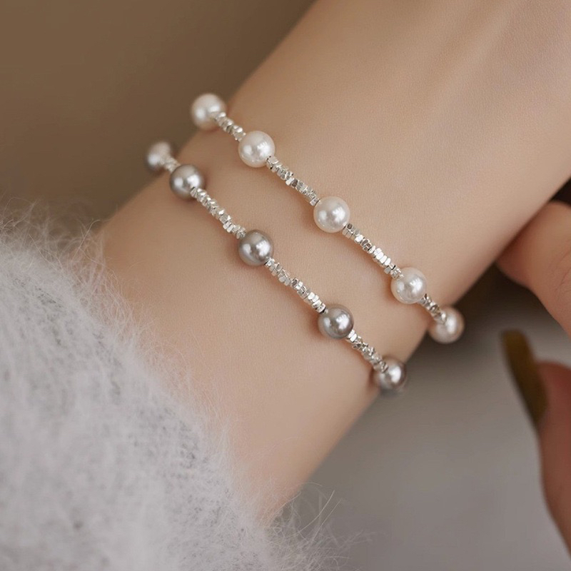 足银仿珍珠手链 法式简约小众百搭日韩时尚轻奢金素款金色