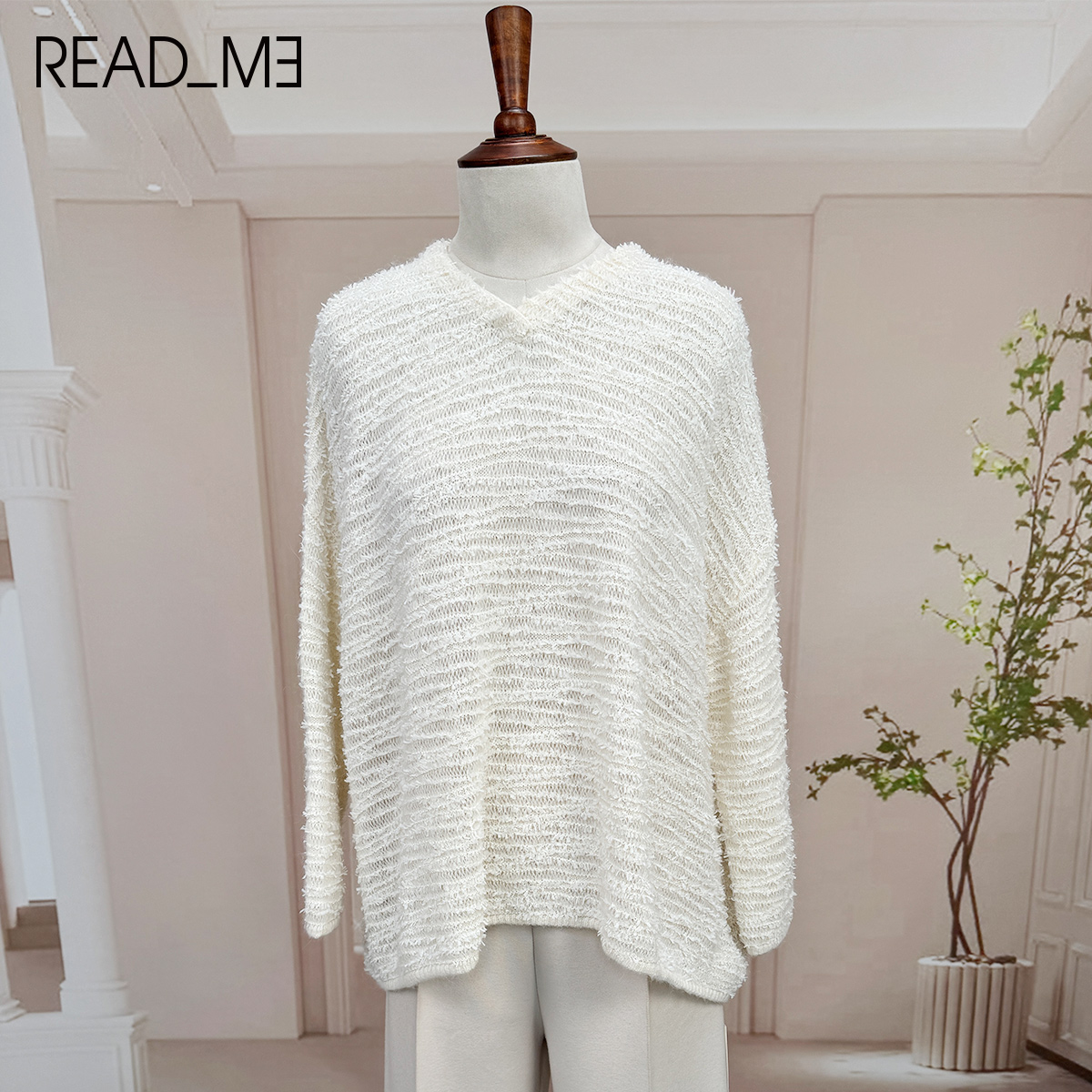 READMEB80216246镂空薄款常规款长袖毛针织衫气质女式