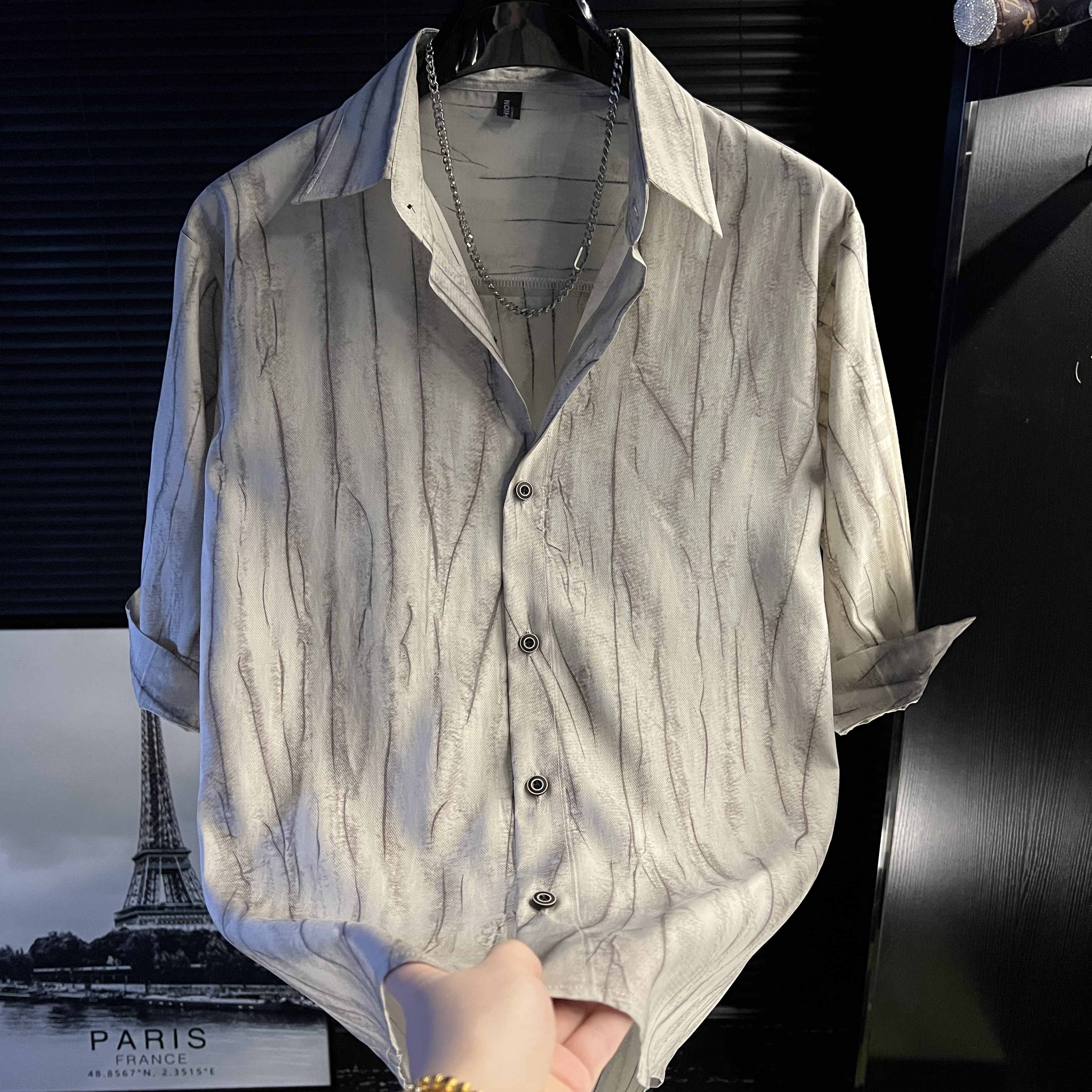 TQ-男装夏季新款七分袖衬衫潮流大码百搭衬衣时尚休闲