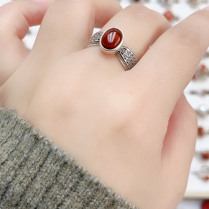 血珀戒指银S925镶嵌天然